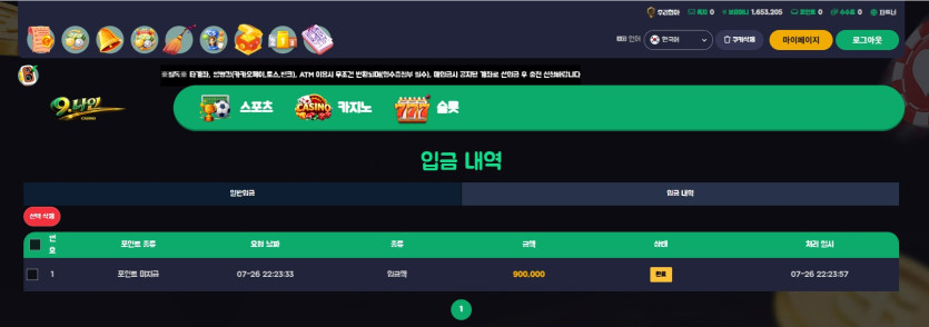 나인카지노 먹튀 증거 화면 1