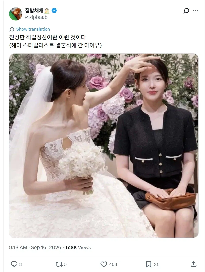 ???: 하루 안 만져줬다고 머리꼴이 이게 뭐니. (아이유)