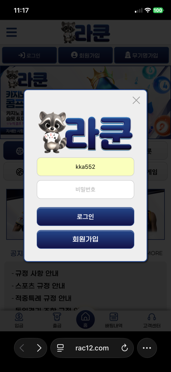라쿤 먹튀 관련 화면 2