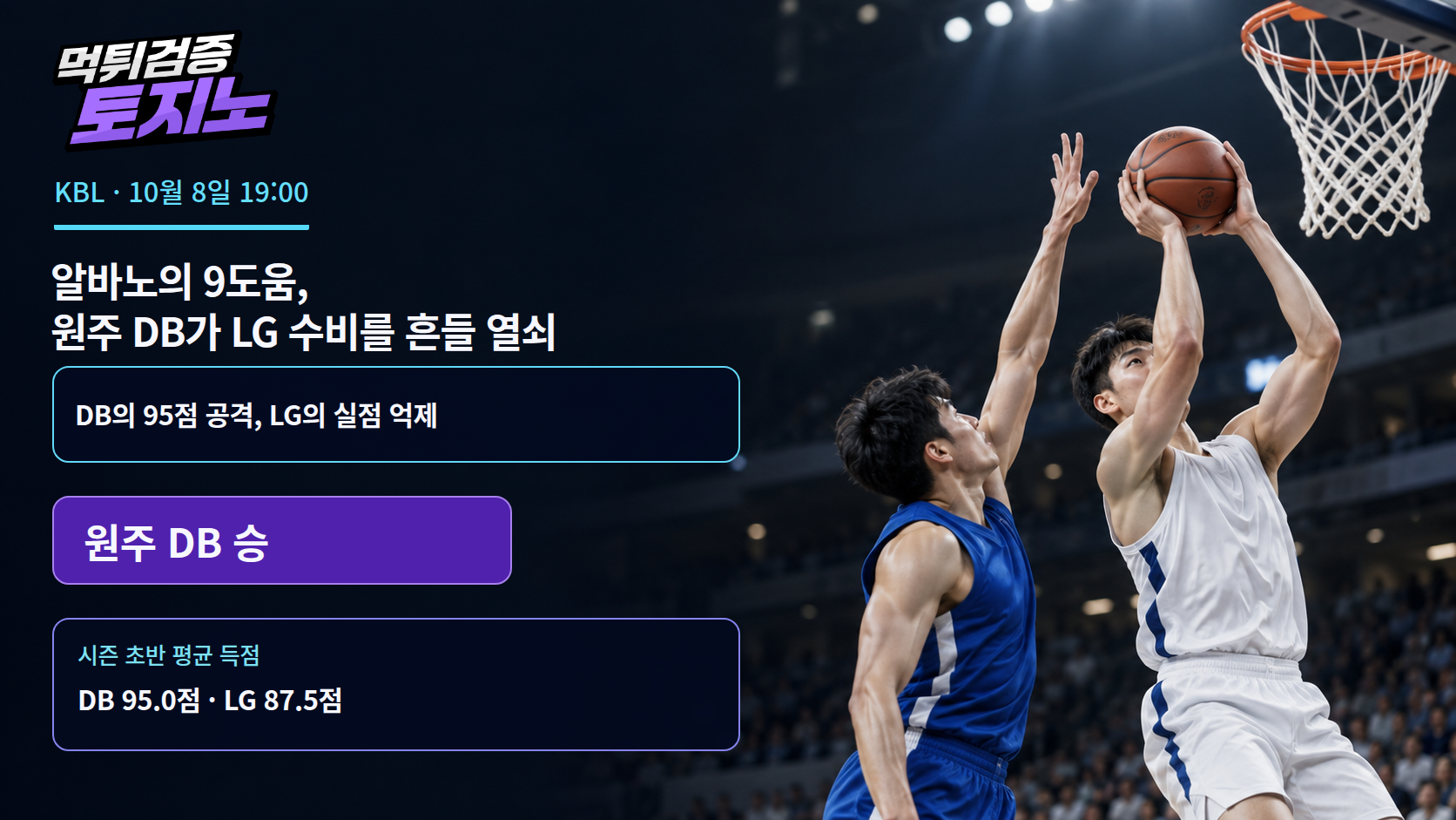 알바노의 9도움, 원주 DB가 LG 수비를 흔들 열쇠
