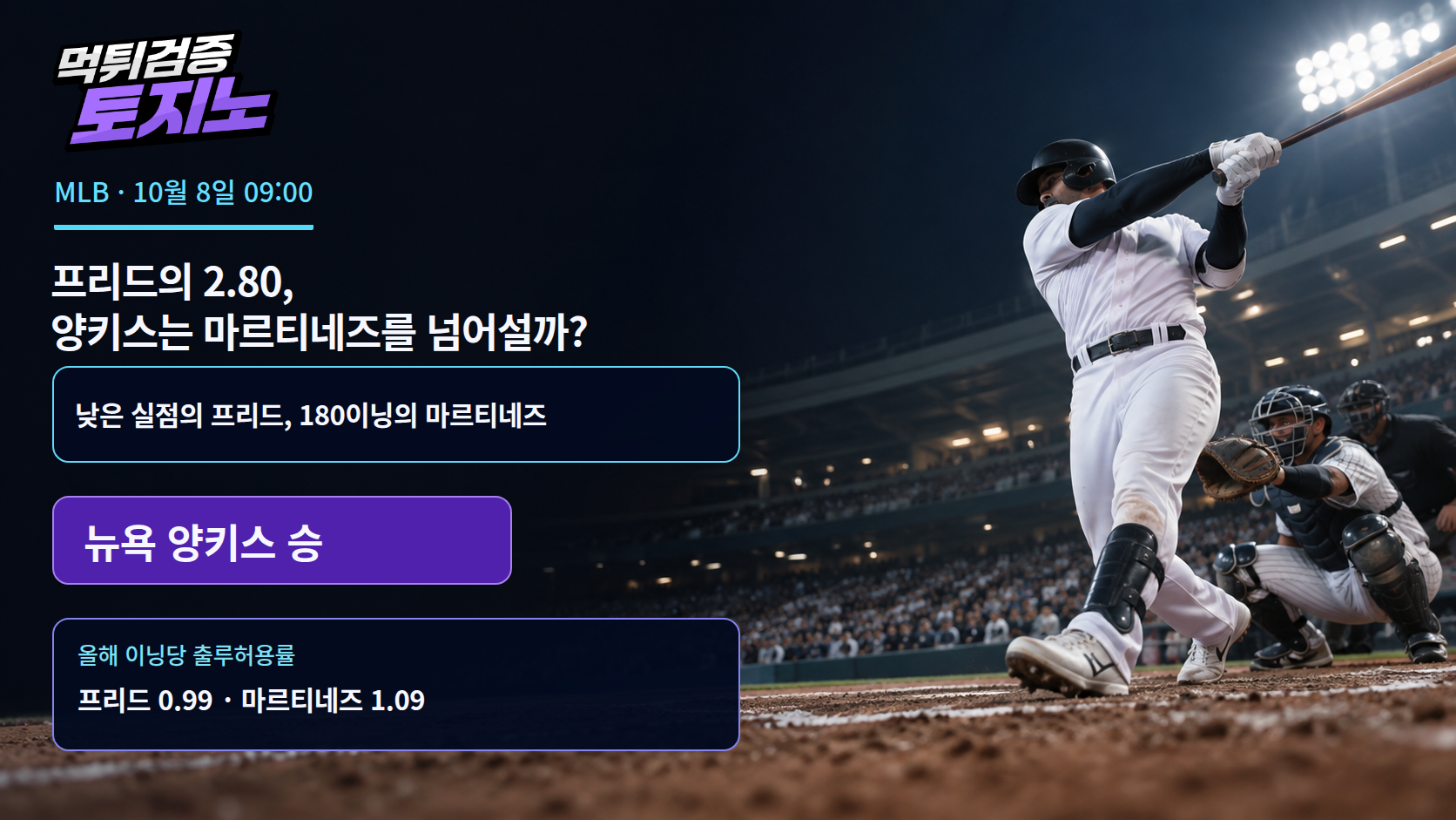 프리드의 2.80, 양키스는 마르티네즈를 넘어설까?
