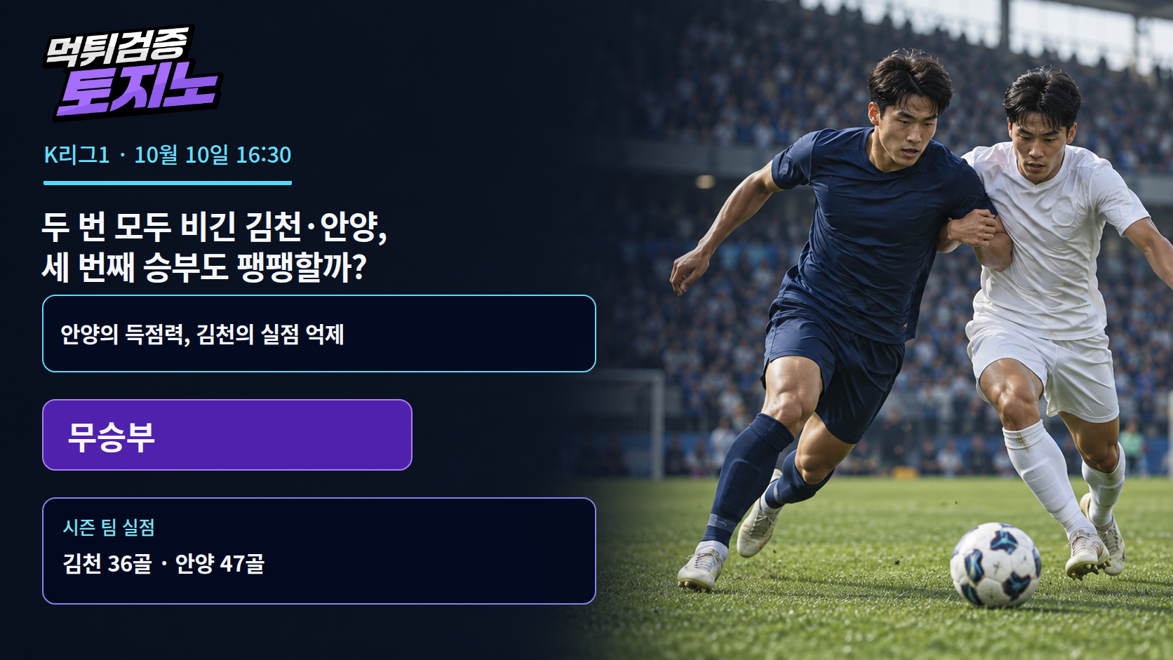 두 번 모두 비긴 김천·안양, 세 번째 승부도 팽팽할까?