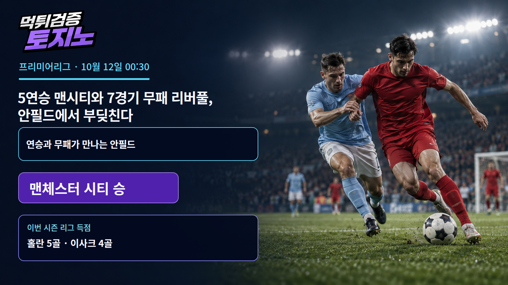 5연승 맨시티와 7경기 무패 리버풀, 안필드에서 부딪친다
