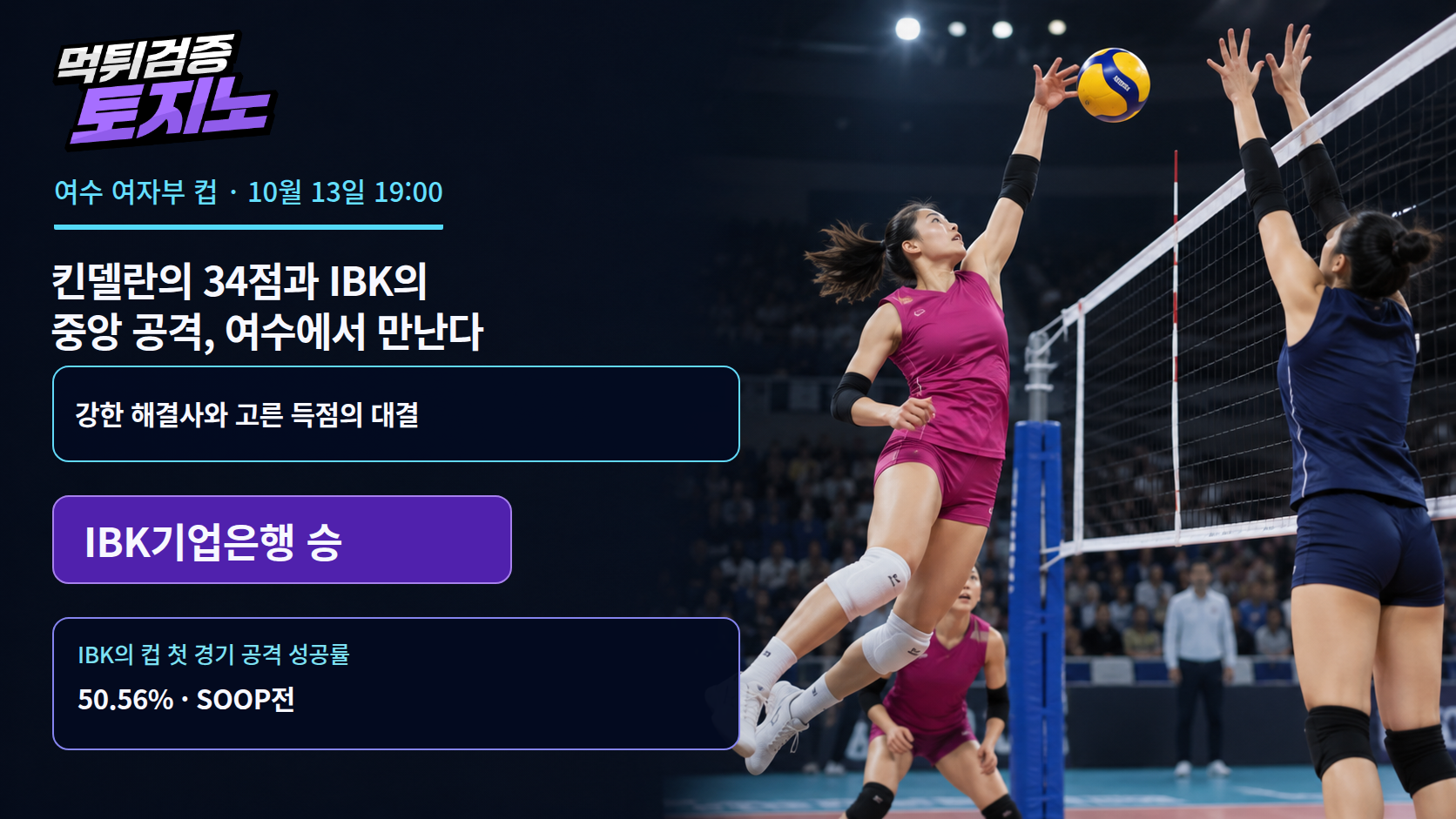 킨델란의 34점과 IBK의 중앙 공격, 여수에서 만난다