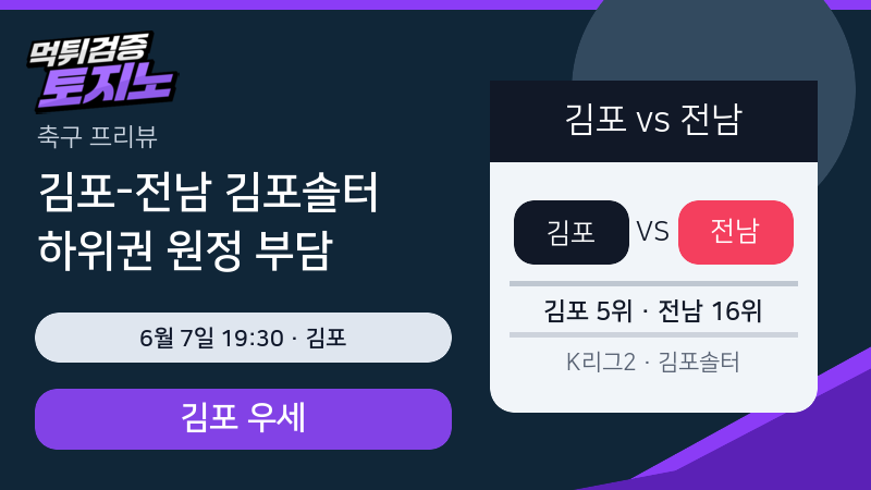 김포 전남 6월 7일 김포솔터 K리그2 분석