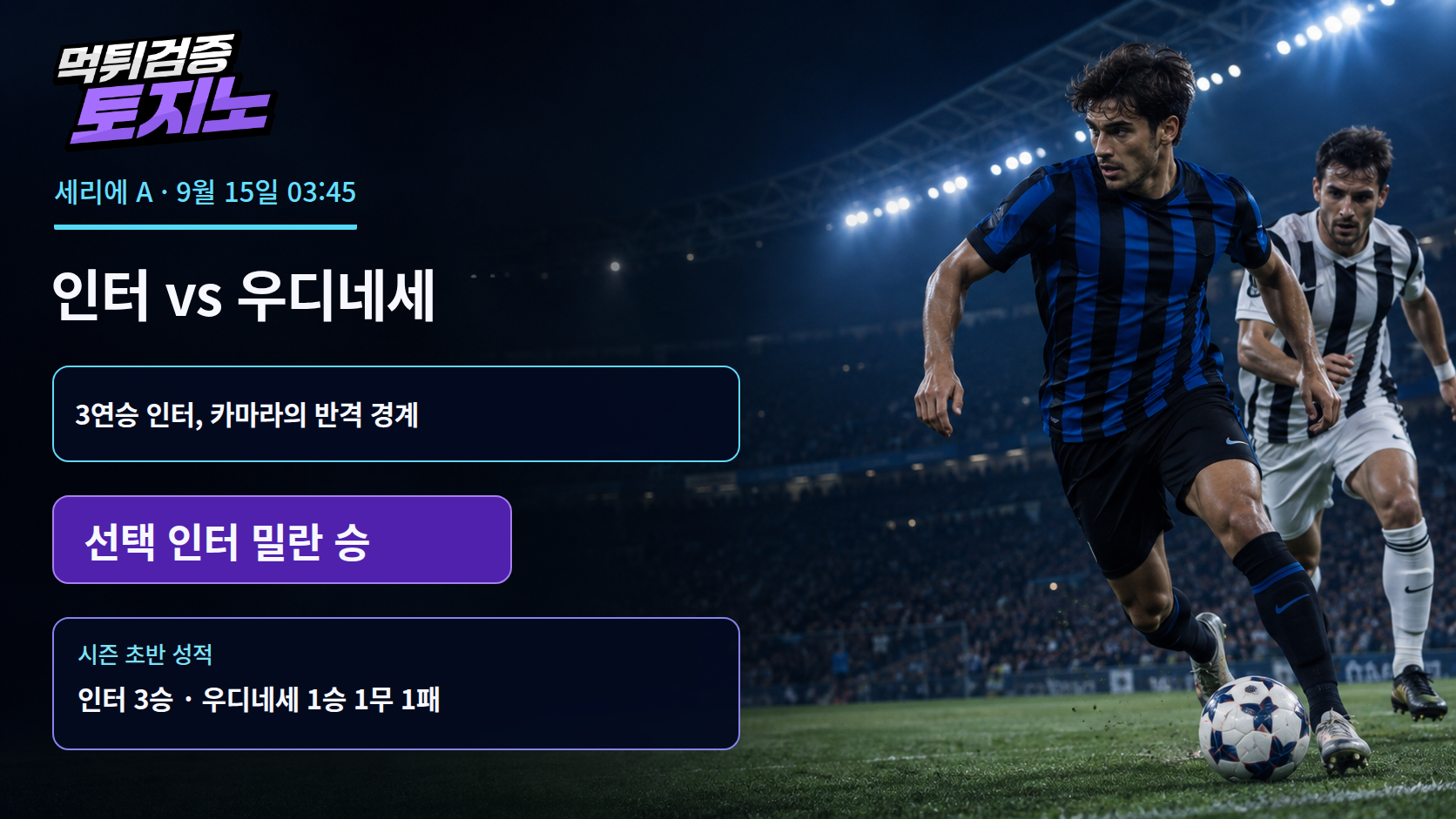 인터의 3연승과 우디네세의 반격 카드, 카마라