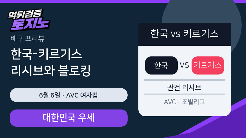 대한민국 키르기스스탄 6월 6일 AVC 여자컵 배구 분석 이미지