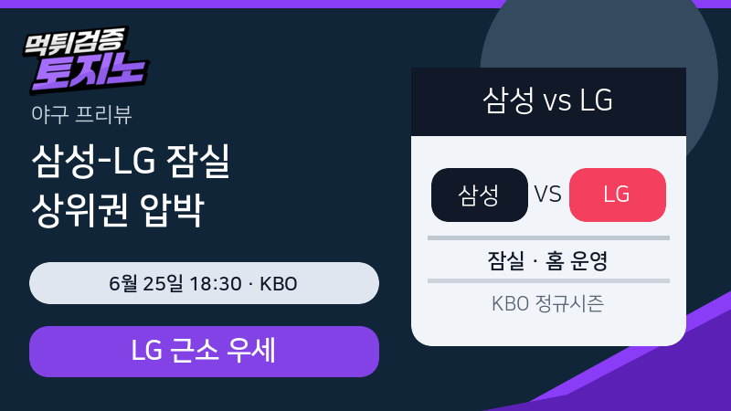 삼성 LG 6월 25일 KBO 잠실 경기 분석 이미지