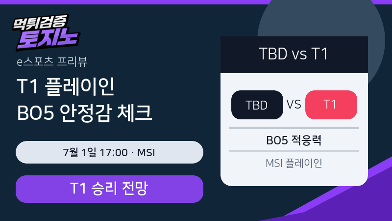 T1 플레이인 7월 1일 MSI, BO5 안정감 체크