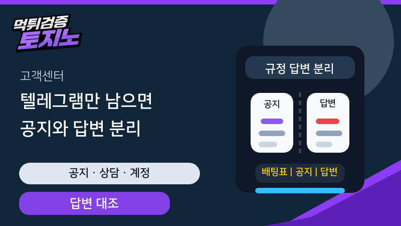 텔레그램 고객센터만 남은 사이트에서 공지와 답변을 분리해 확인하는 토토가이드